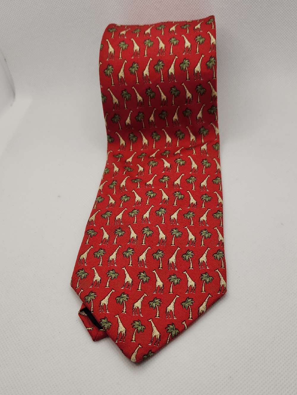 Vintage Brooks Brothers Silk Tie Red Palm Tree and Giraffe Print